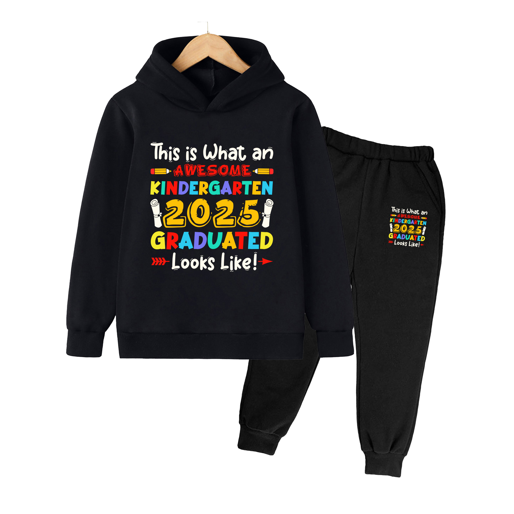 Winter Clothing Kindergarten - طقم هودي وبنطلون للأطفال، مطبوع بتصميم